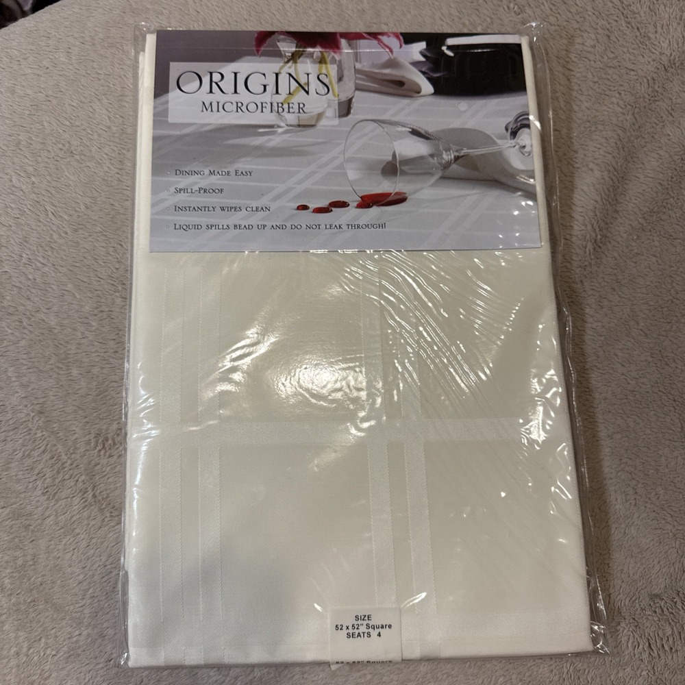 Vintage Origins Microfiber Tablecloth Beige Square 52x52 Square Spill Proof NEW
